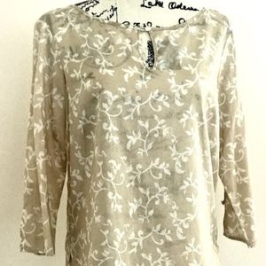 Ann Taylor beige & white tunic top Size M-L